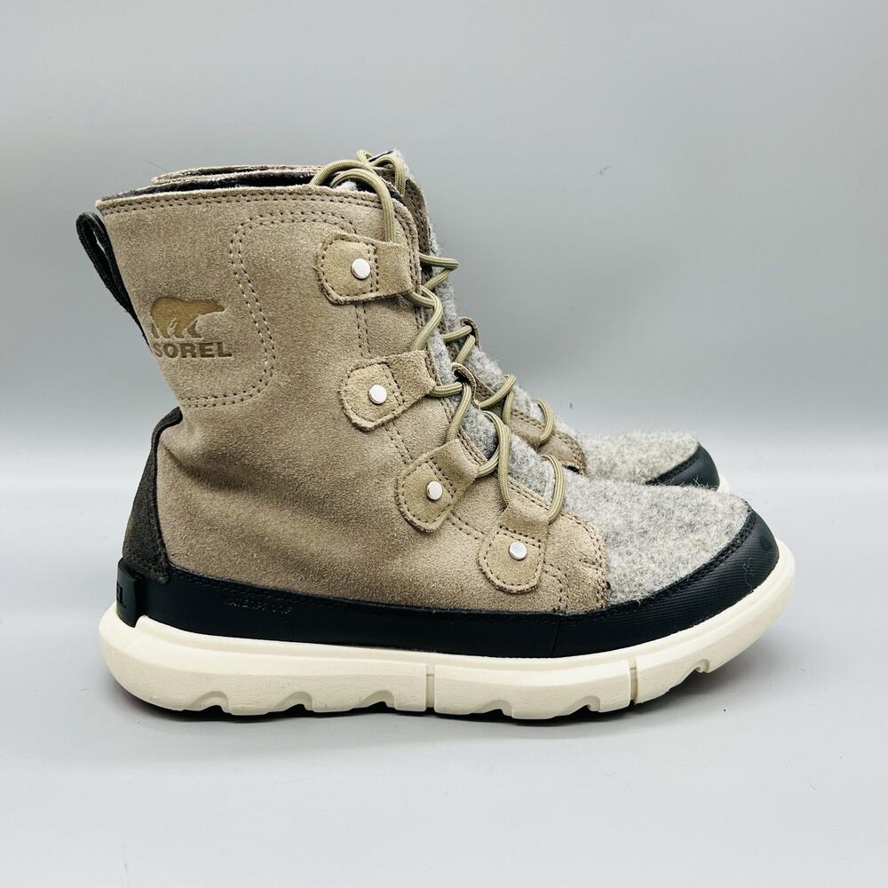 Sorel Boots Womens 8 Beige Suede Explorer II Joan Felt Ankle Winter Snow Shoes